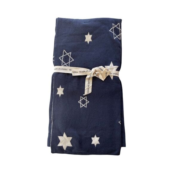 Hanukkah Star of David Navy & Ivory Knit Reversible Baby Blanket and Bib Set NWT - Picture 2 of 7
